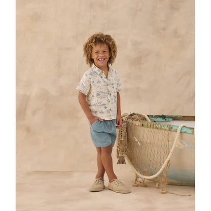Collared Short Sleeve Shirt Ocean Toile