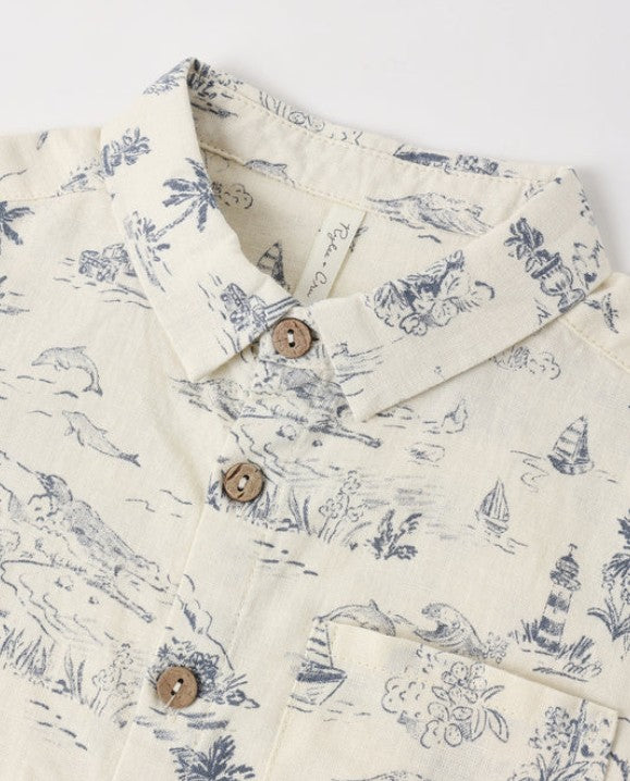 Collared Short Sleeve Shirt Ocean Toile