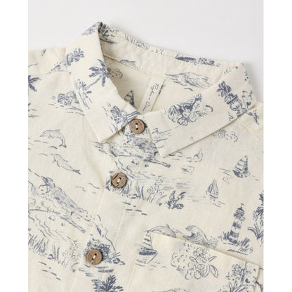Collared Short Sleeve Shirt Ocean Toile