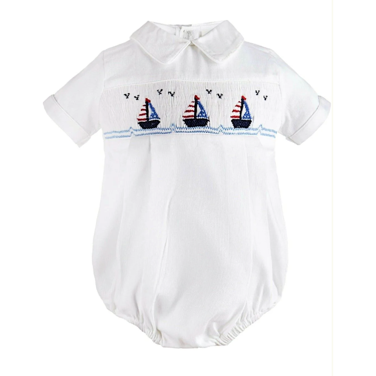 White Smocked Boats Baby Boy Bubble