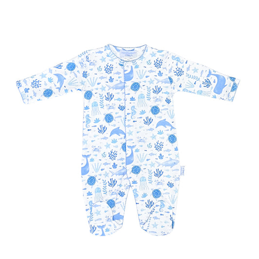 Under The Sea Footed Romper-Blue