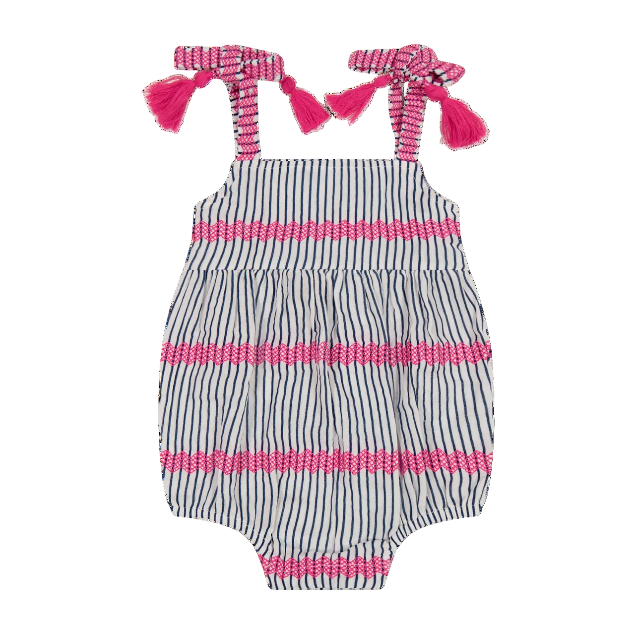 Zoe Romper- Marine Stripe Embroidery