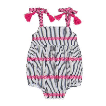 Zoe Romper- Marine Stripe Embroidery
