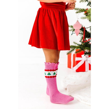 Pink Tree Lace Top Knee High Socks|11026