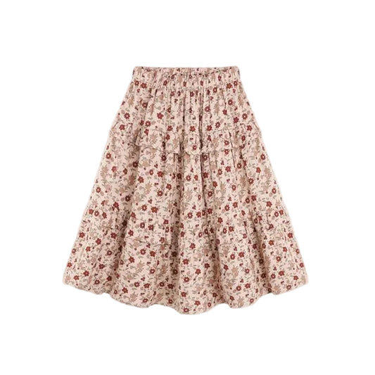 Ruffled Midi Skirt Pink Floral|13024