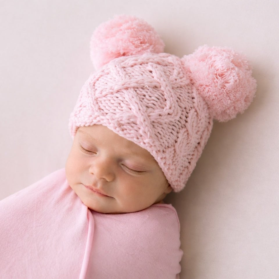 Newborn Aran Pink Beanie|13476
