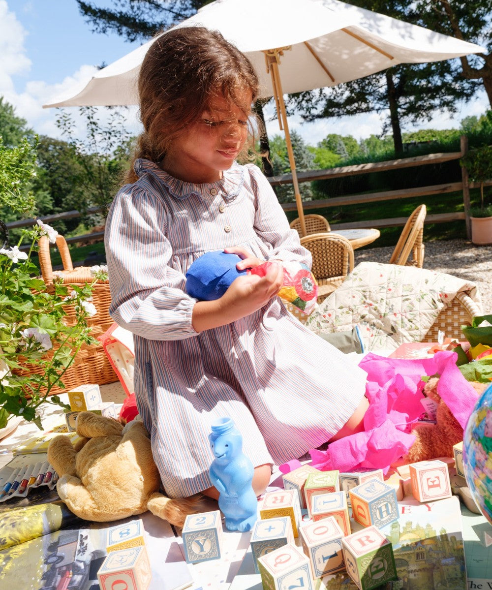 Hannah Dress, Indigo Linen Stripe|9042