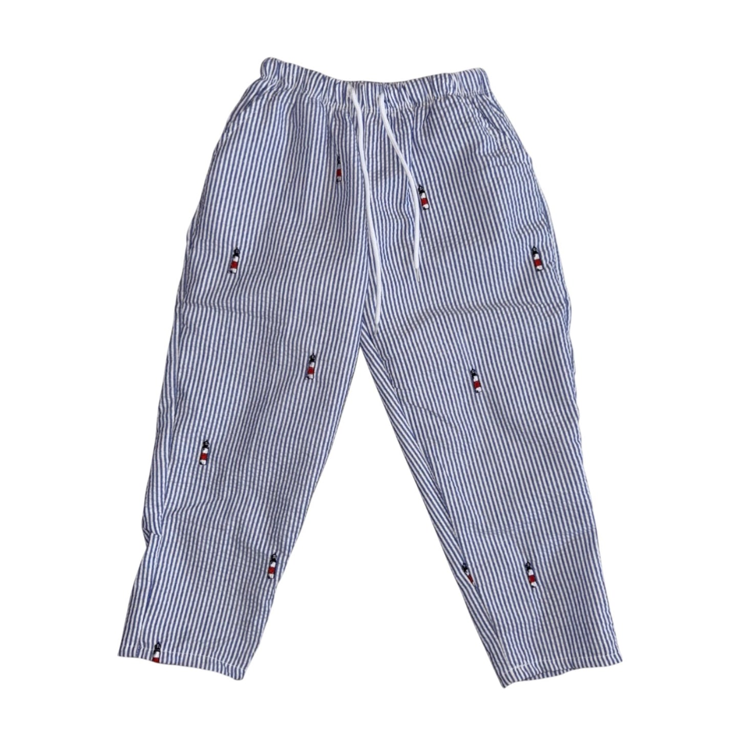 Blue Seersucker Pants with Lighthouse