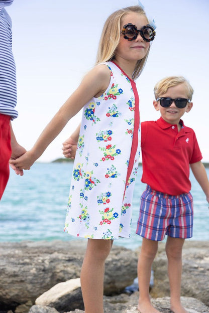 Daisy Dress - Biltmore Blooms (Buckhead Blue)/Richmond Red|11334