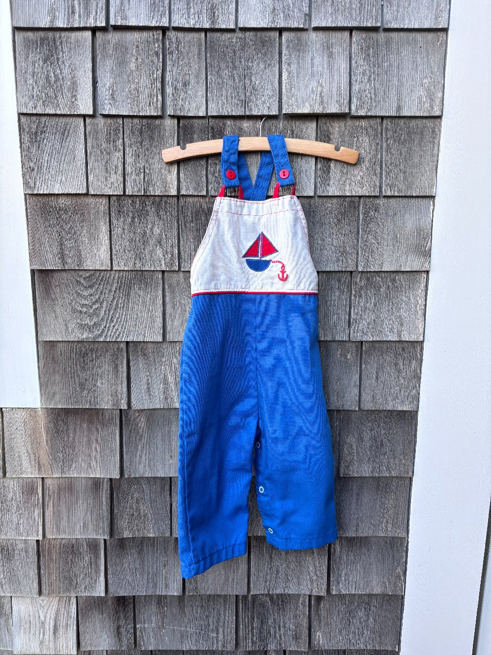 Vintage 70s Blue and White Stripe Sailboat Shortalls|11819