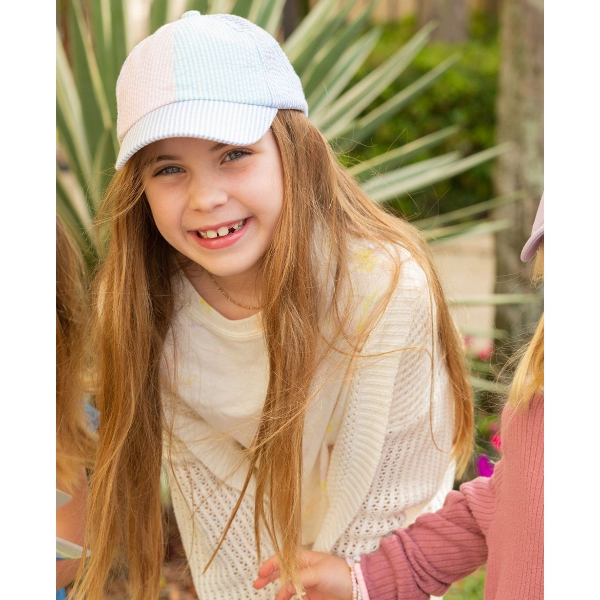 Girls' Multicolor Seersucker Bow Baseball Hat|8103