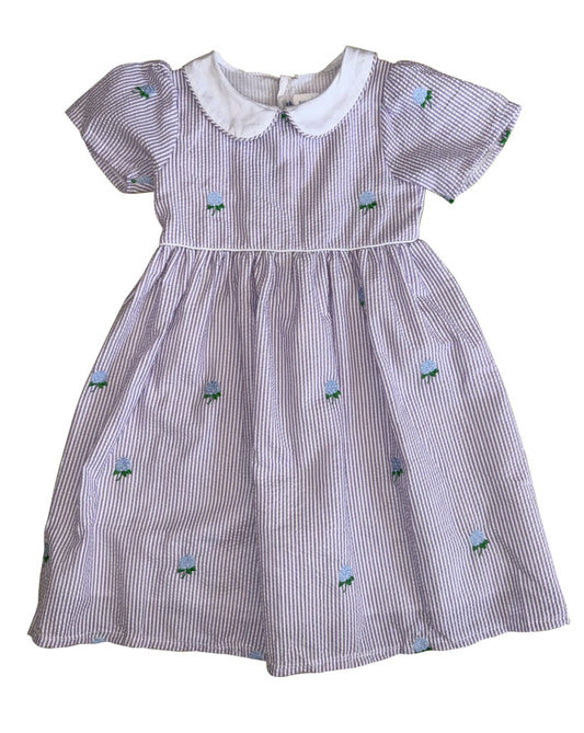 Lilac Seersucker Hydrangea Dress Peter Pan Collar|9614