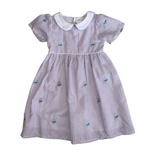 Lilac Seersucker Hydrangea Dress Peter Pan Collar