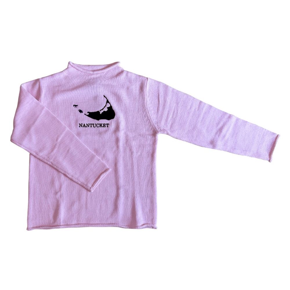 Pink Rollneck Sweater with Navy Embroidered Nantucket|10095