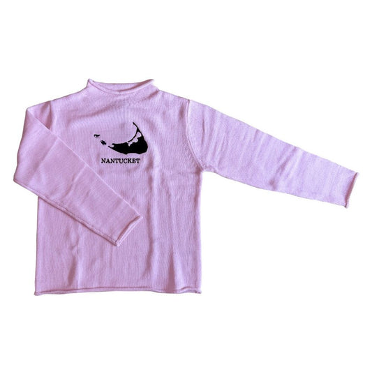 Pink Rollneck Sweater with Navy Embroidered Nantucket|10095