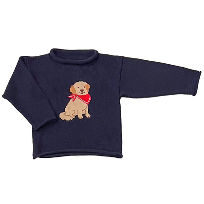 Tuck The Retriever Roll Neck Sweater-Navy|12826