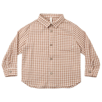 Collared Long Sleeve Shirt Fawn Gingham|11892
