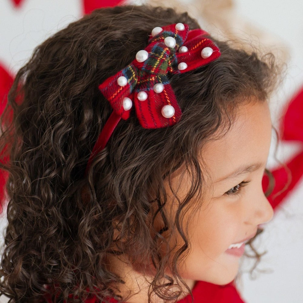 Christmas Tartan Pearl Bow Headband|13504