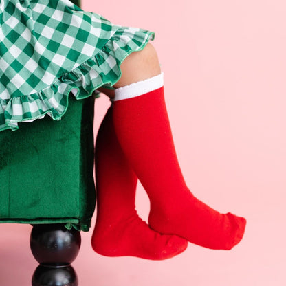 Red/White Scalloped Knee High Socks|11022
