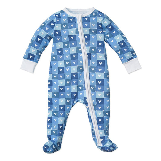 Block Hearts Zip Baby Onesie - Blue|6234