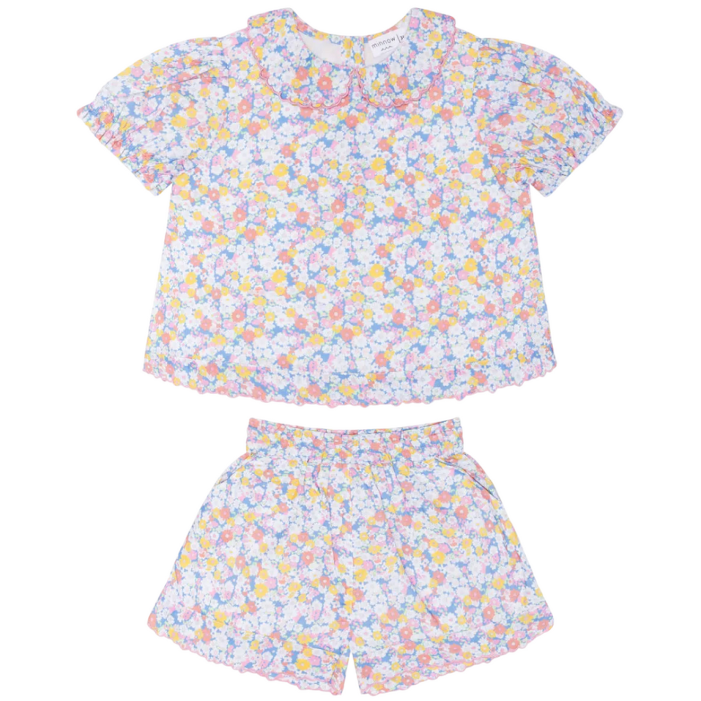 girls jasmine blossom puff sleeve short set|11454