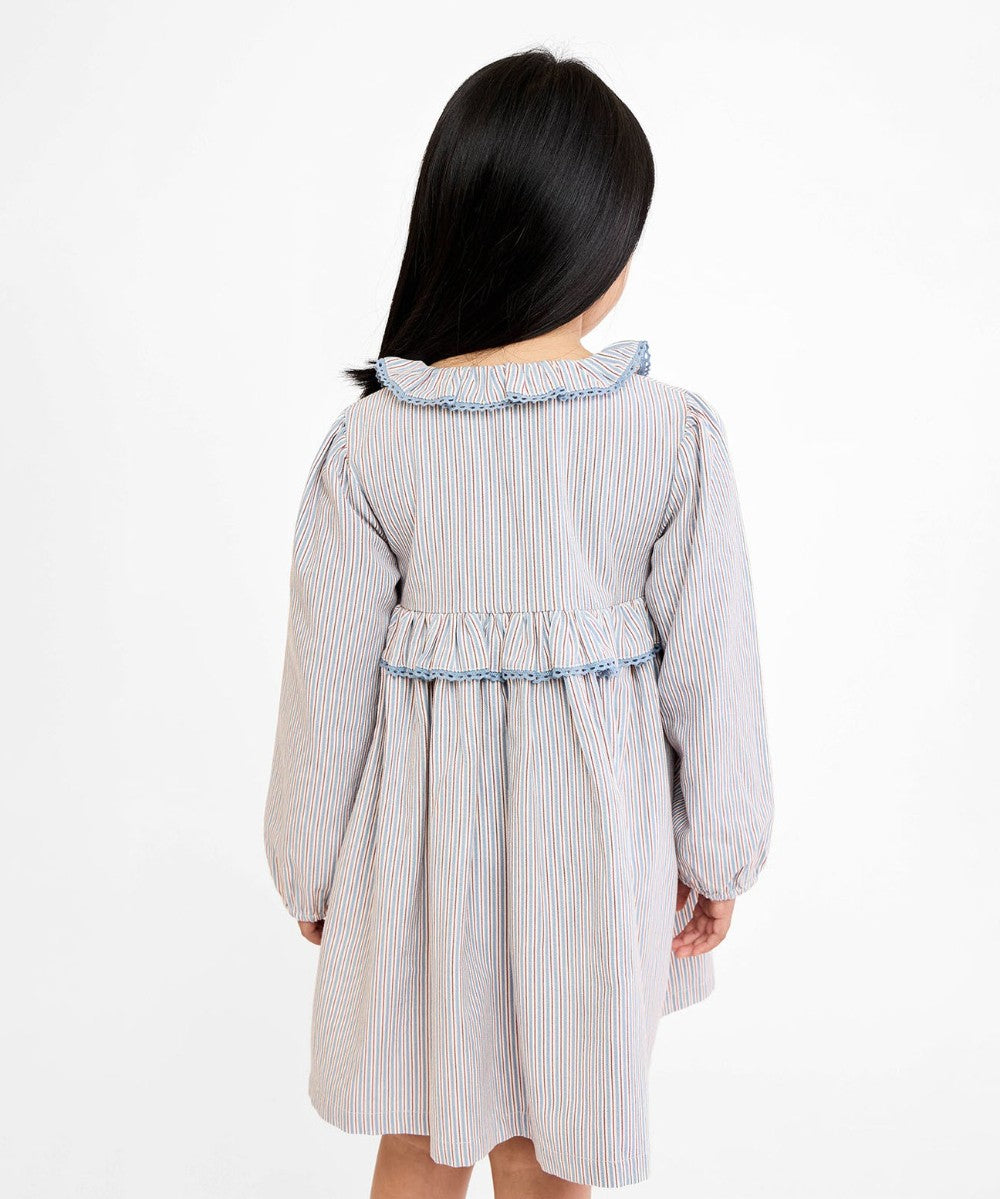 Hannah Dress, Indigo Linen Stripe|9048
