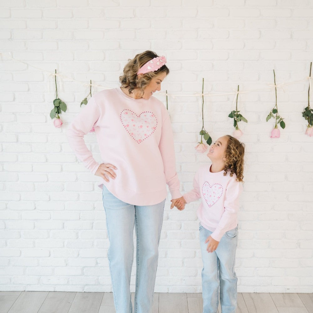 Dainty Rose Pearl Heart Patch Sweatshirt - Ballet|10625