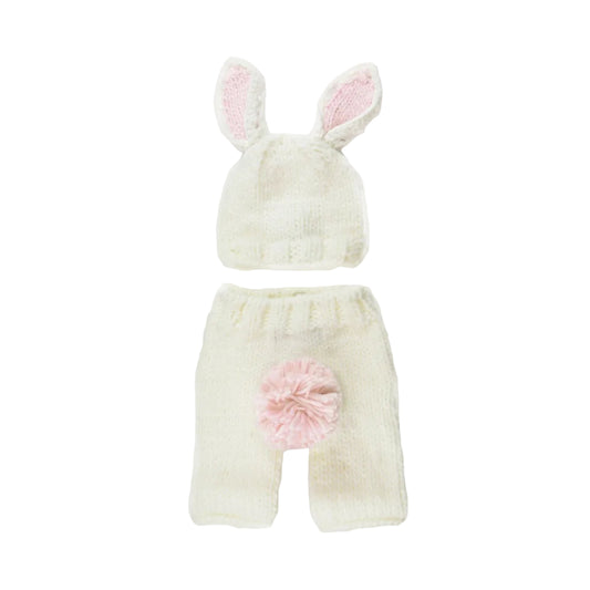 newborn set bunny hat and pant	- pink