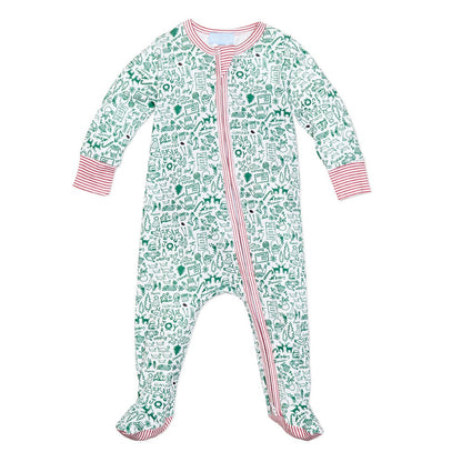 North Pole Christmas Zip Baby Onesie, Evergreen Multi|10308