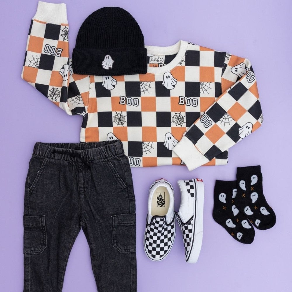 Boo Checkered Halloween Sweatshirt|9690