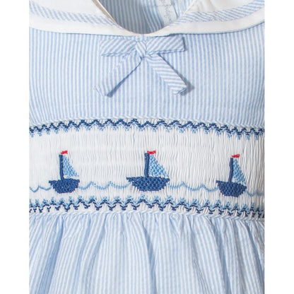 Light Blue Seersucker Sailboats Dress|11588