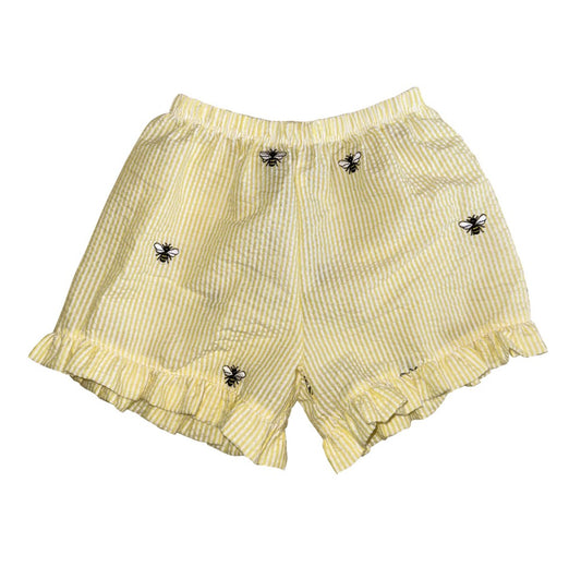 Yellow Seersucker Ruffle Shorts with Bees|9623