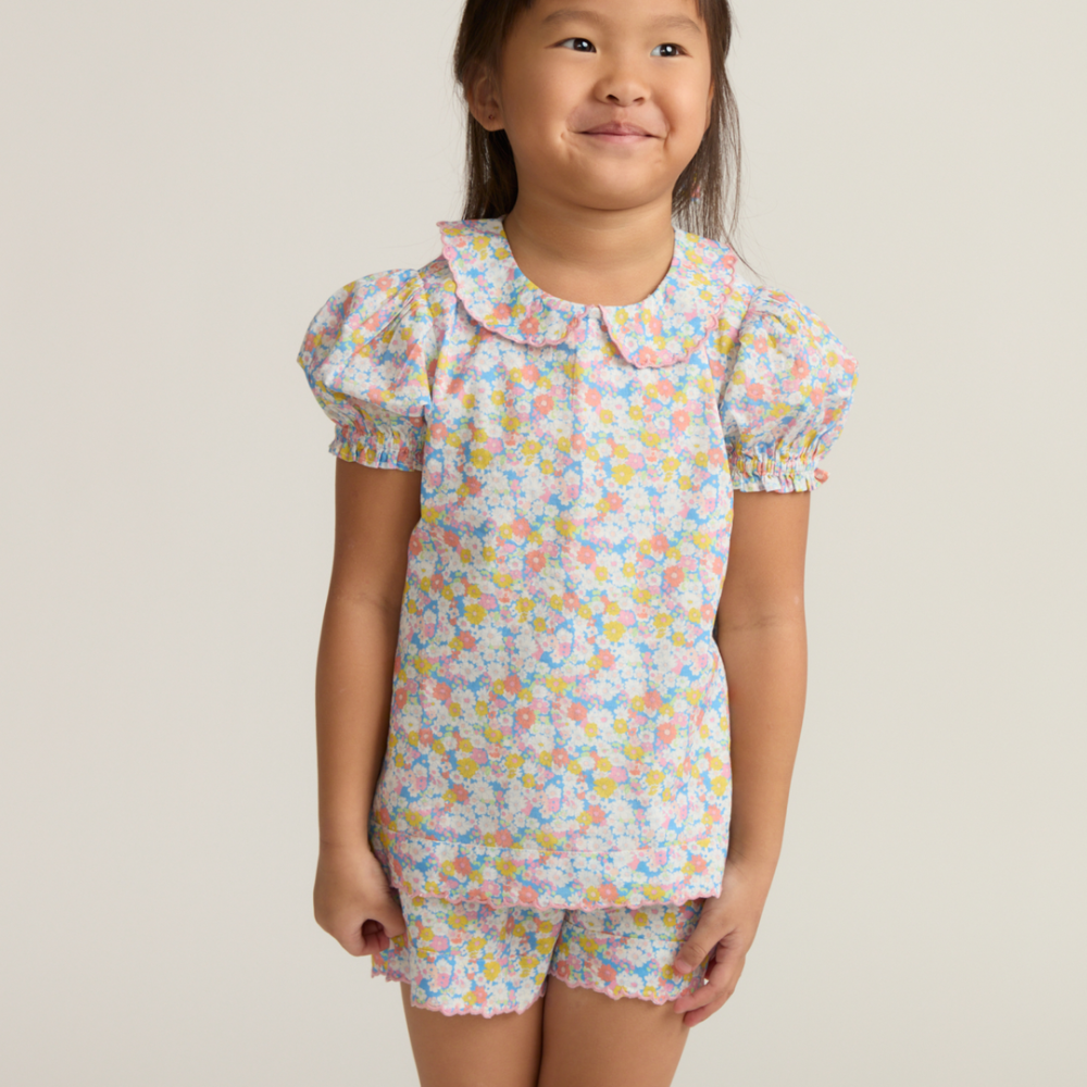 girls jasmine blossom puff sleeve short set|11455