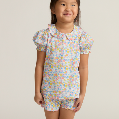 girls jasmine blossom puff sleeve short set|11455