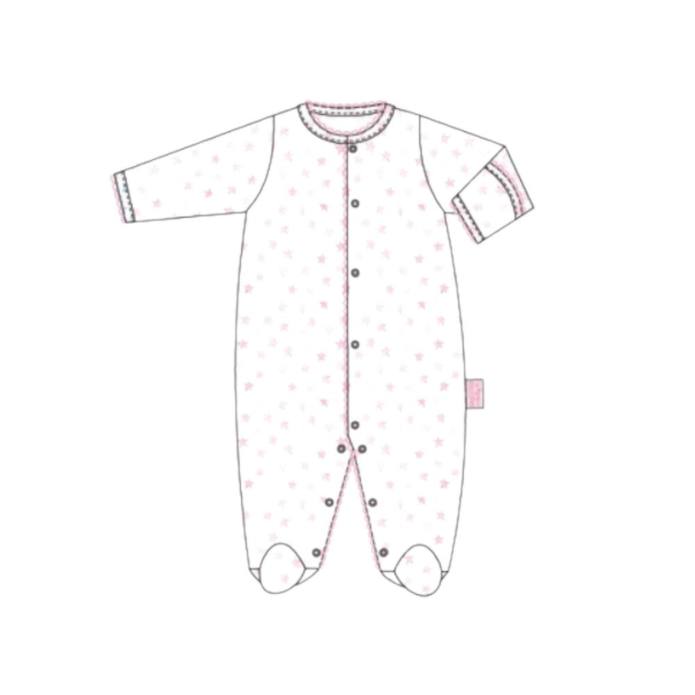 Little Stars Footed Romper-Bubblegum|13195
