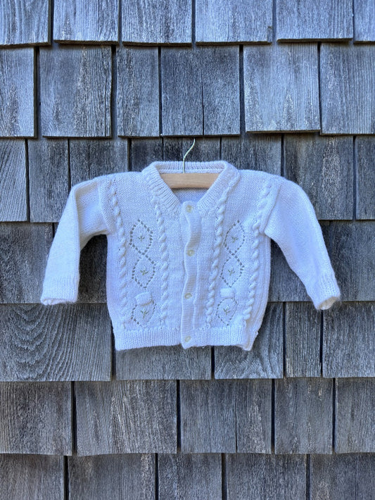 White Button Sweater Flower Detail|11812