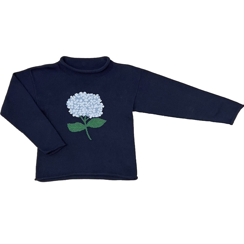 Women's Hydrangea Roll Neck Sweater-Navy|12838