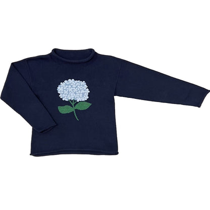 Women's Hydrangea Roll Neck Sweater-Navy|12838