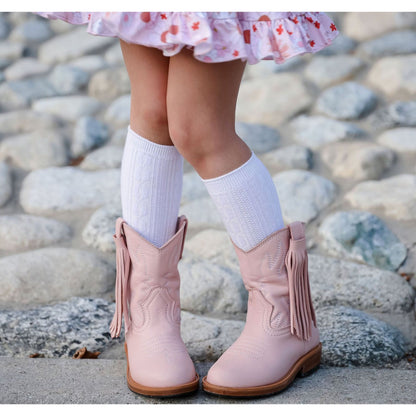 White Cable Knit Knee High Socks
