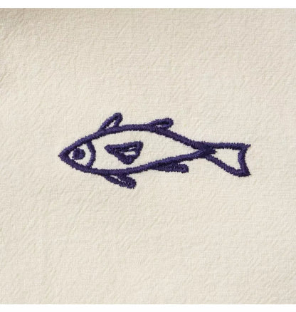 Fish Embroidered Short Sleeve Shirt-Cream