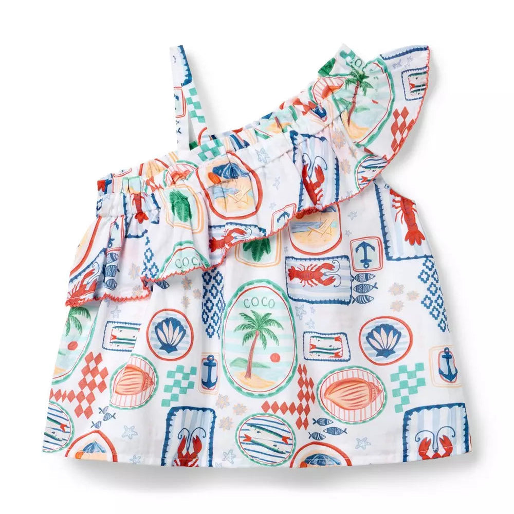 Multicolor Ocean One Shoulder Top