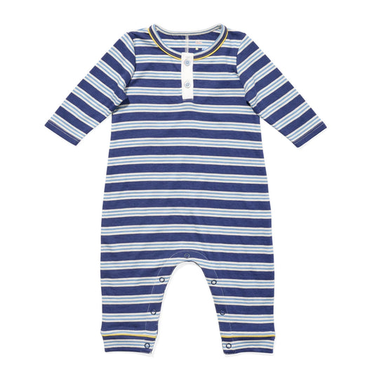 Campbell Romper, Navy Twin Stripe