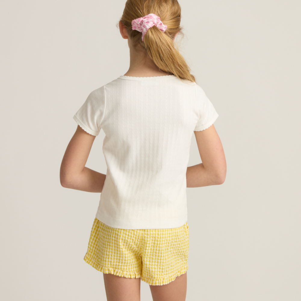 girls shell white pointelle puff sleeve shirt|11448