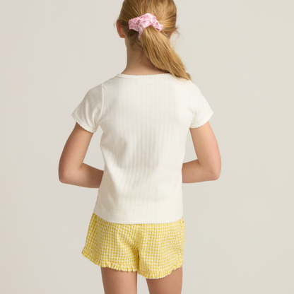 girls shell white pointelle puff sleeve shirt|11448
