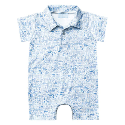 Nantucket Collared Baby Onesie- BLUE|8888