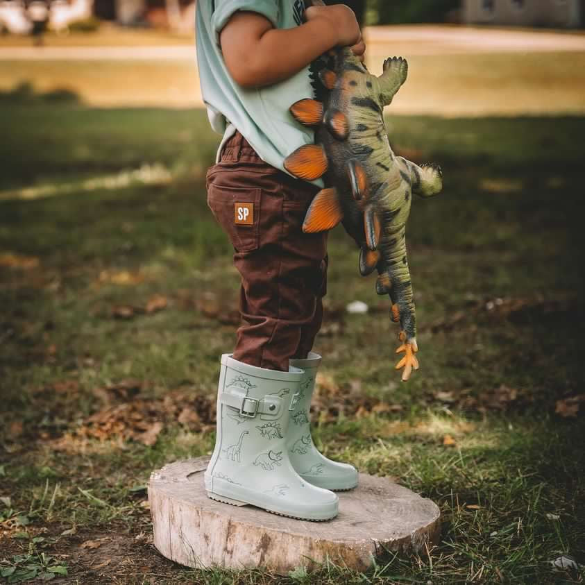 DINO ROAR WATERPROOF RAIN BOOT SAGE GREEN|10283