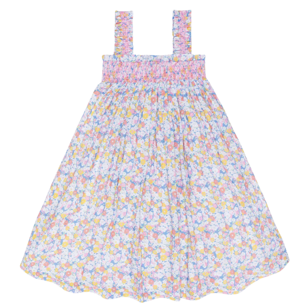 Girls jasmine blossom smocked ruffle strap dress|11459