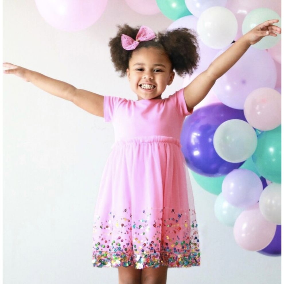 Raspberry Confetti Short Sleeve Tutu Dress|3971