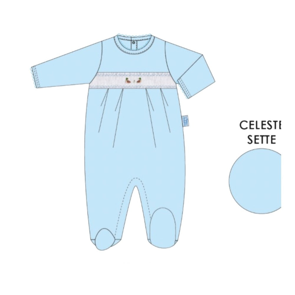 Madaket Mallards Smocked Footed Romper-Chatham Bars Blue|13185