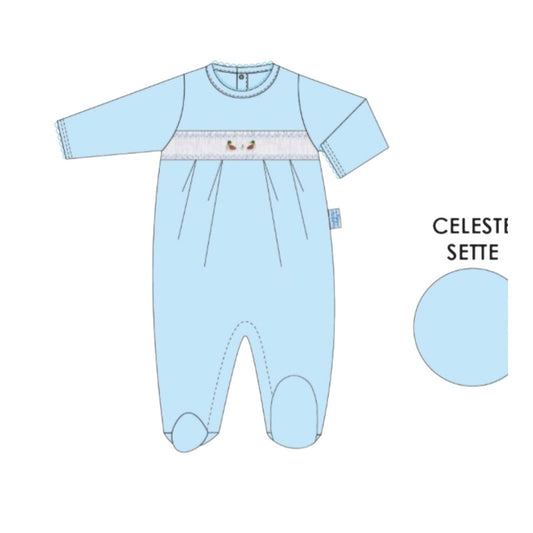 Madaket Mallards Smocked Footed Romper-Chatham Bars Blue|13185
